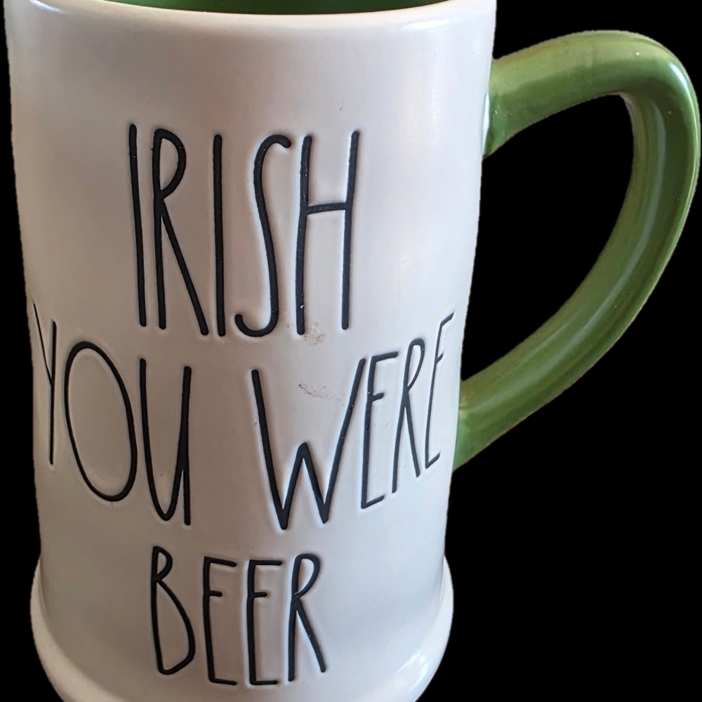 Rae Dunn Green-Handle Irish You Were Beer Ceramic Mug
